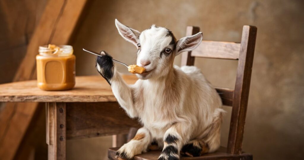 Baby Goats Eat Peanut Butter